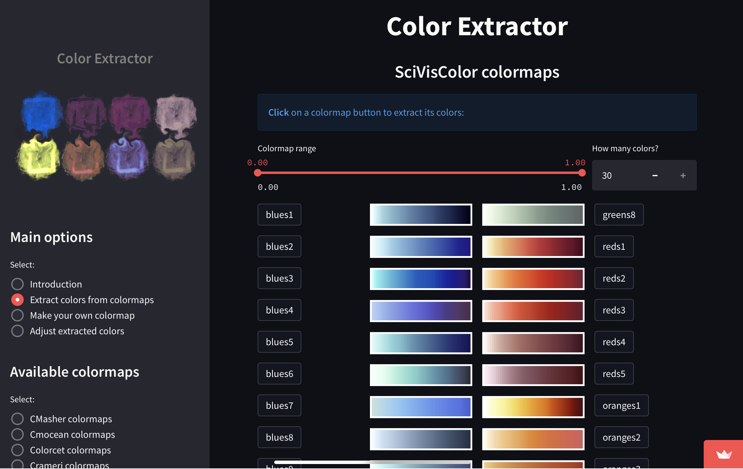 Sample of colormaps from app.